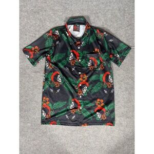 Oaf Nation Skull Mohawk Hibiscus Tropical Button Up Shirt Mens Medium‎ Black